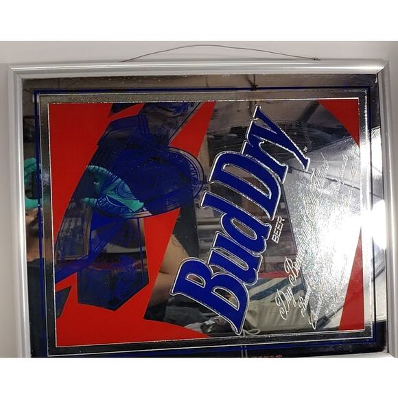 Bud Dry Mirror Bar Sign Budweiser Anheuser-Bush Beer Vintage 1989 USA Man Cave - Picture 11 of 13
